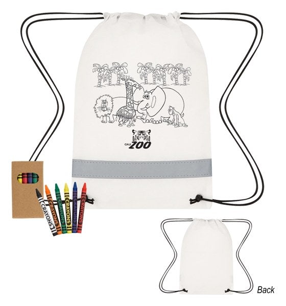 Lil' Bit Reflective Coloring Drawstring Bag With Crayons